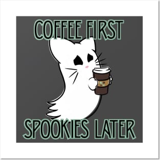 Coffee First, Spookies Later. Kitty Ghostie Posters and Art